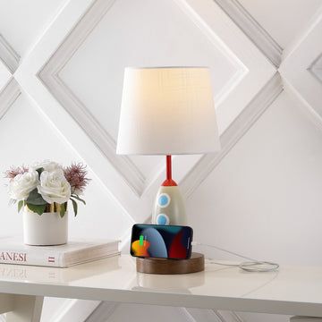Houston 17.5" Coastal Style Iron/Resin Rocket LED Kids' Table Lamp with Phone Stand and USB Charging Port - JONATHAN Y